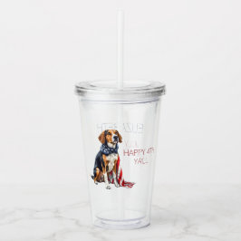 4 juli Patriottische Hond Gepersonaliseerd Acryl Drinkbeker