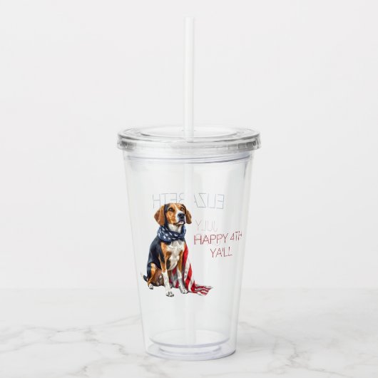 4 juli Patriottische Hond Gepersonaliseerd Acryl Drinkbeker (Voorkant)