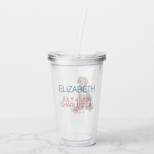 4 juli Patriottische Hond Gepersonaliseerd Acryl Drinkbeker (Achterkant)