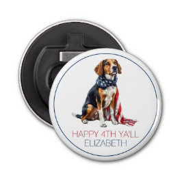 4 juli Patriottische Hond Gepersonaliseerd Button Flesopener