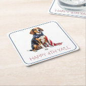 4 juli Patriottische Hond Gepersonaliseerd Kartonnen Onderzetters (Schuin)