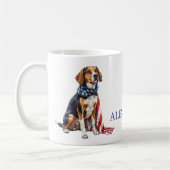 4 juli Patriottische Hond Gepersonaliseerd Koffiemok (Links)