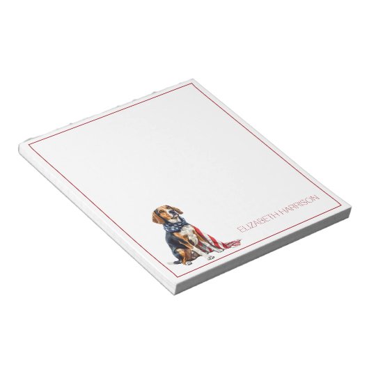 4 juli Patriottische Hond Gepersonaliseerd Notitieblok (Schuin)