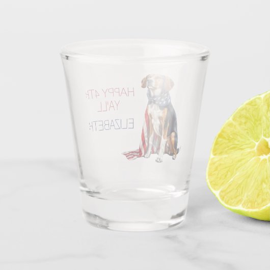 4 juli Patriottische Hond Gepersonaliseerd Shot Glas (Achterkant)