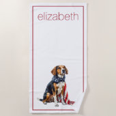 4 juli Patriottische Hond Gepersonaliseerd Strandlaken (Voorkant)