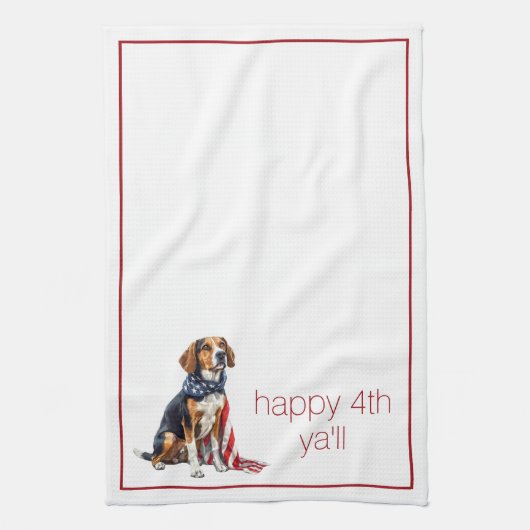 4 juli Patriottische Hond Gepersonaliseerd Theedoek (Verticaal)