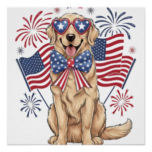 4 juli patriottische hond goud perfect poster