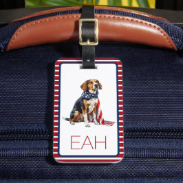 4 juli Patriottische Hond Monogram Bagagelabel