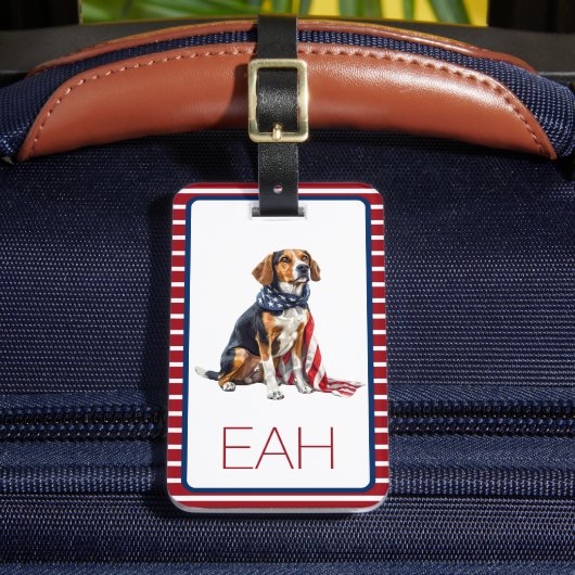 4 juli Patriottische Hond Monogram Bagagelabel (Voorkant Insitu 2)