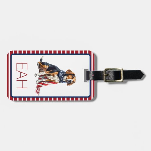 4 juli Patriottische Hond Monogram Bagagelabel (Voorkant horizontaal)