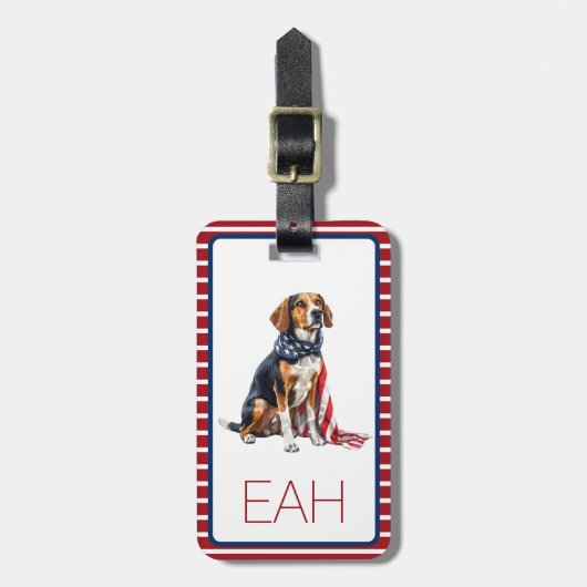 4 juli Patriottische Hond Monogram Bagagelabel (Voorkant verticaal)