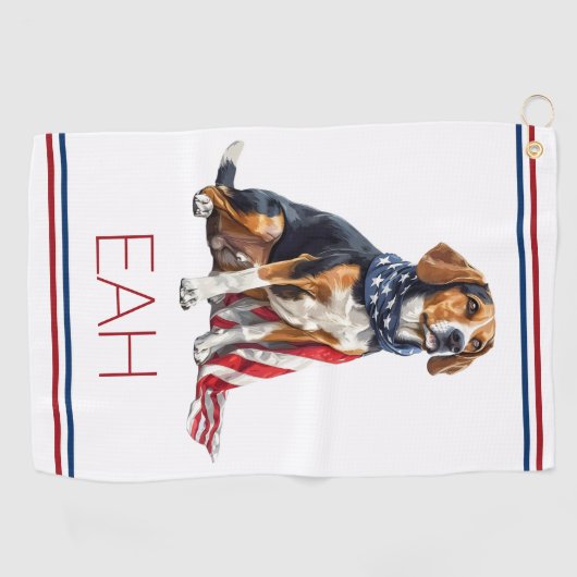 4 juli Patriottische Hond Monogram Golfhanddoek (Horizontaal)