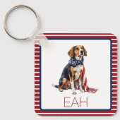4 juli Patriottische Hond Monogram Sleutelhanger (Voorkant)