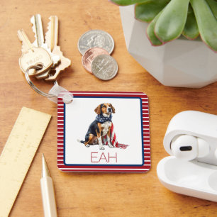 4 juli Patriottische Hond Monogram Sleutelhanger