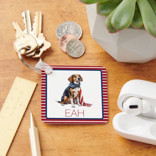 4 juli Patriottische Hond Monogram Sleutelhanger (Bureau)