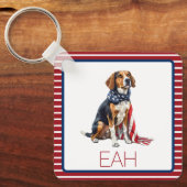 4 juli Patriottische Hond Monogram Sleutelhanger (Voorkant)