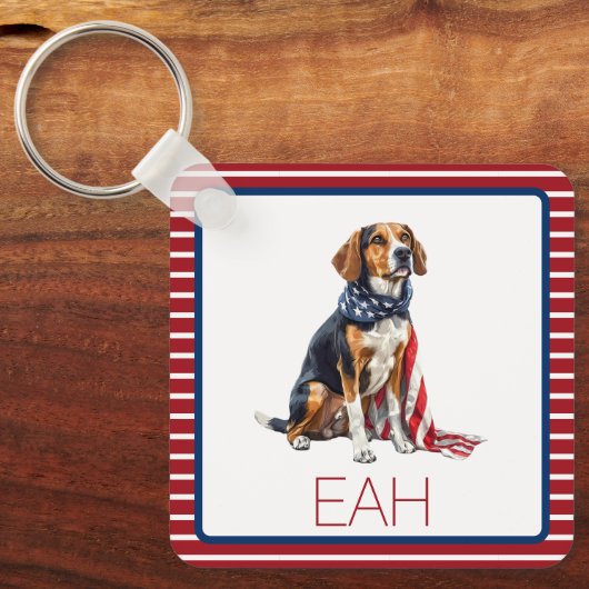 4 juli Patriottische Hond Monogram Sleutelhanger (Voorkant)