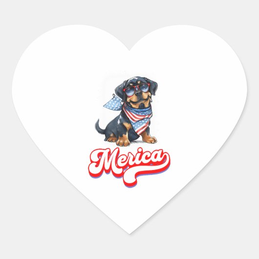 4 juli Patriottische Hond Rottweiler Merica Hart Sticker (Voorkant)