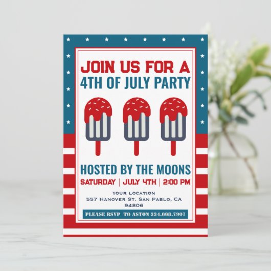 4 juli Patriottische Ice Cream Pop Party Kaart (Staand voorkant)