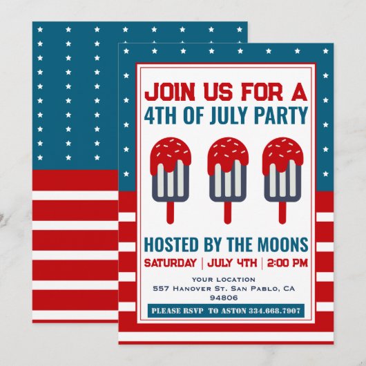 4 juli Patriottische Ice Cream Pop Party Kaart (Voorkant / Achterkant)