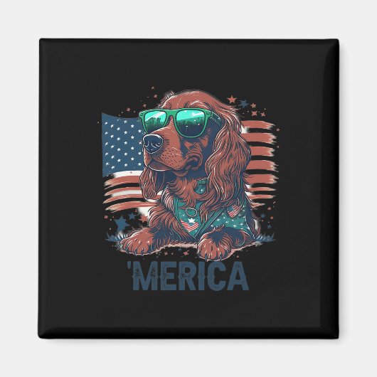 4 juli Patriottische Ierse Setter hond Merica Magneet (Voorkant)