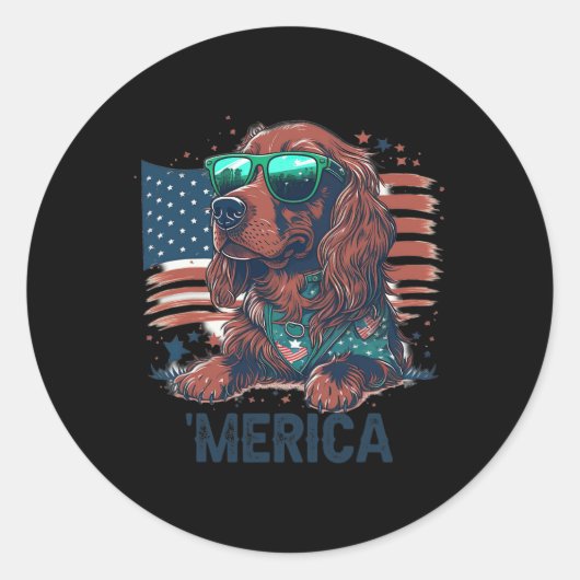 4 juli Patriottische Ierse Setter hond Merica Ronde Sticker (Voorkant)