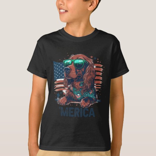 4 juli Patriottische Ierse Setter hond Merica T-shirt (Voorkant)