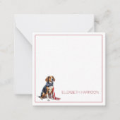 4 juli patriottische jachthond gepersonaliseerd notitiekaartje (Voorkant)