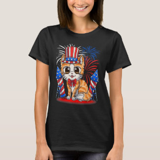4 juli Patriottische Kat Amerikaanse Vlag Meowica  T-shirt
