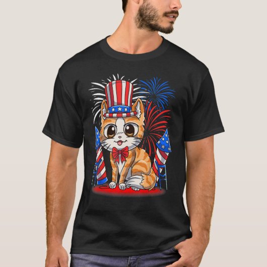 4 juli Patriottische Kat Amerikaanse Vlag Meowica  T-shirt (Voorkant)