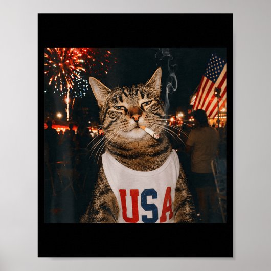 4 juli patriottische kat die sigaret rookt 250 jaa poster (Voorkant)