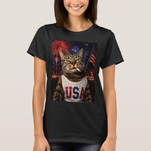 4 juli patriottische kat die sigaret rookt 250 jaa t-shirt