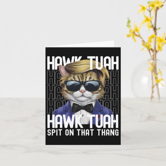 4 juli Patriottische kat USA Hawk Tuah spuugt op T Kaart (Gele Bloem)