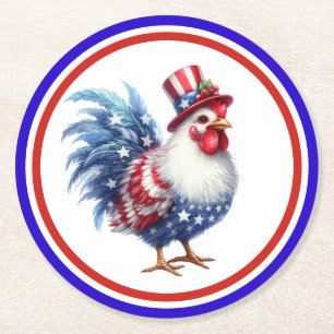 4 juli Patriottische Kip met vlag van de VS Ronde Kartonnen Onderzetter