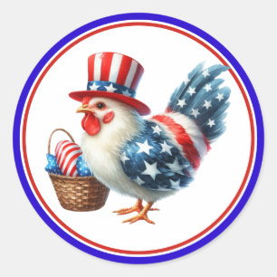 4 juli Patriottische Kip met vlag van de VS Ronde Sticker