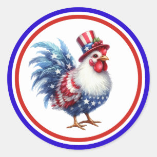 4 juli Patriottische Kip met vlag van de VS Ronde Sticker