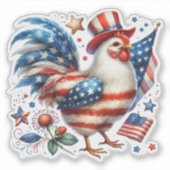 4 juli patriottische kip met vlag van de VS Sticker (Voorkant)