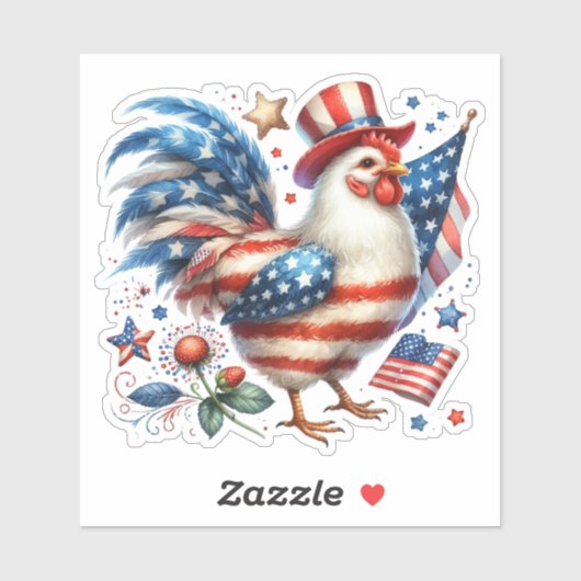 4 juli patriottische kip met vlag van de VS Sticker (Vel)