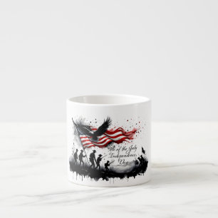 4 juli Patriottische kunst met vlag en soldaten Espresso Kop