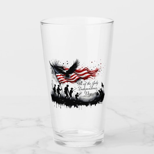 4 juli Patriottische kunst met vlag en soldaten Glas (Voorkant)