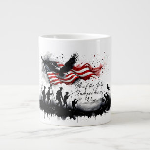 4 juli-patriottische kunst met vlag en soldaten grote koffiekop