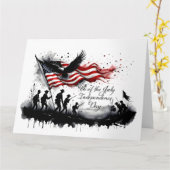 4 juli Patriottische kunst met vlag en soldaten Kaart (Gele Bloem)