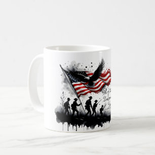 4 juli Patriottische kunst met vlag en soldaten Koffiemok