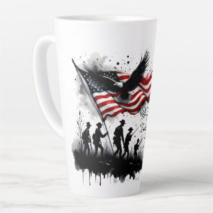 4 juli Patriottische kunst met vlag en soldaten Latte Mok