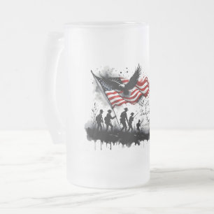 4 juli Patriottische kunst met vlag en soldaten Matglas Bierpul