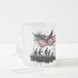 4 juli Patriottische kunst met vlag en soldaten Matglas Koffiemok