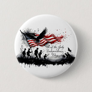 4 juli-patriottische kunst met vlag en soldaten ronde button 5,7 cm