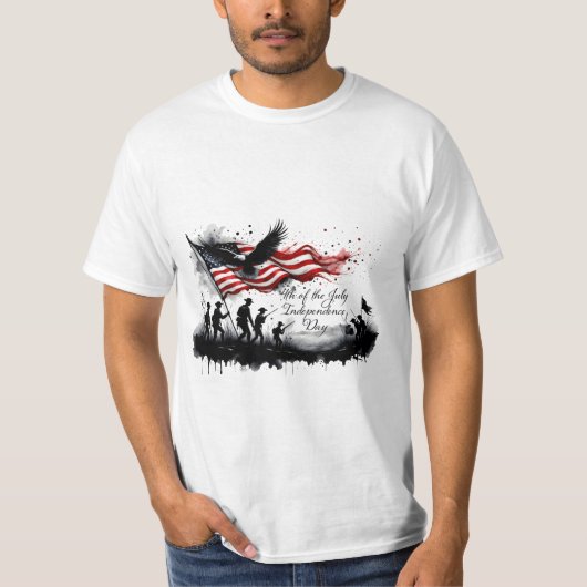 4 juli Patriottische kunst met vlag en soldaten T-shirt (Voorkant)
