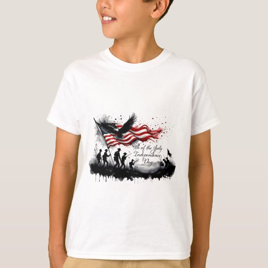 4 juli Patriottische kunst met vlag en soldaten T-shirt (Voorkant)