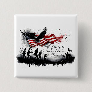 4 juli-patriottische kunst met vlag en soldaten vierkante button 5,1 cm